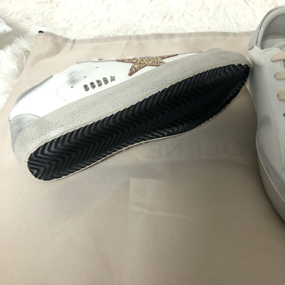 Golden Goose Women's Beige and Gold Glitter Star Sneakers - Picture 5 of 5